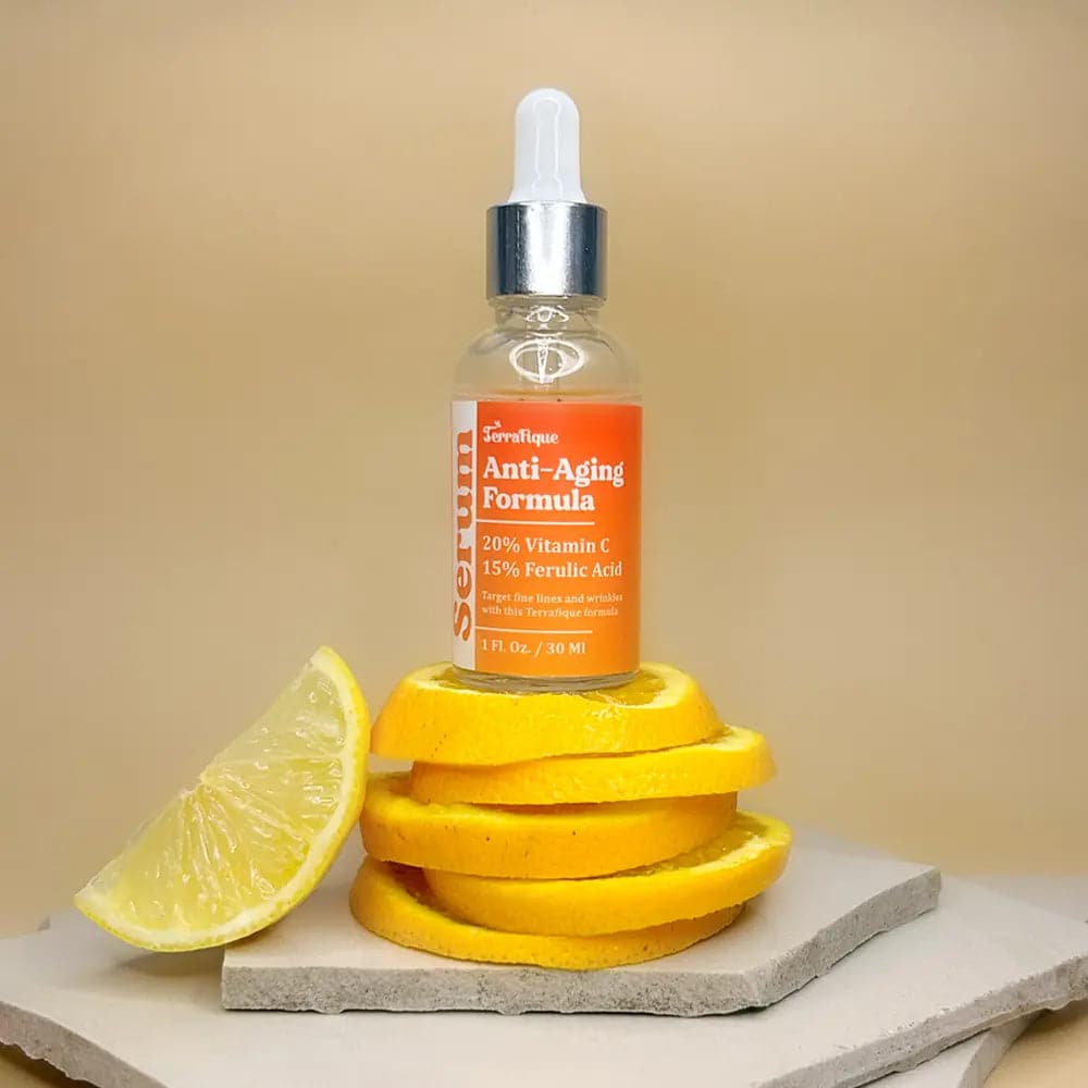 Terrafique Vitamin C Serum on orange peels
