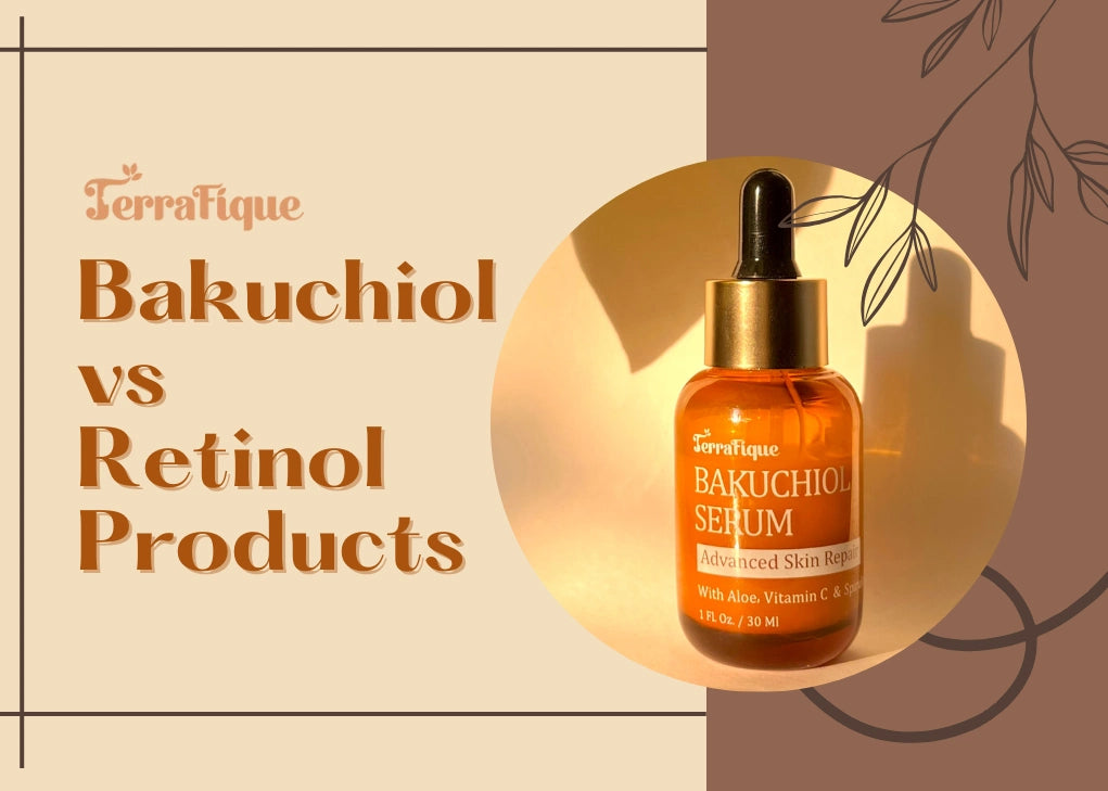 A graphic with the text Bakuchiol VS Retinol Products.