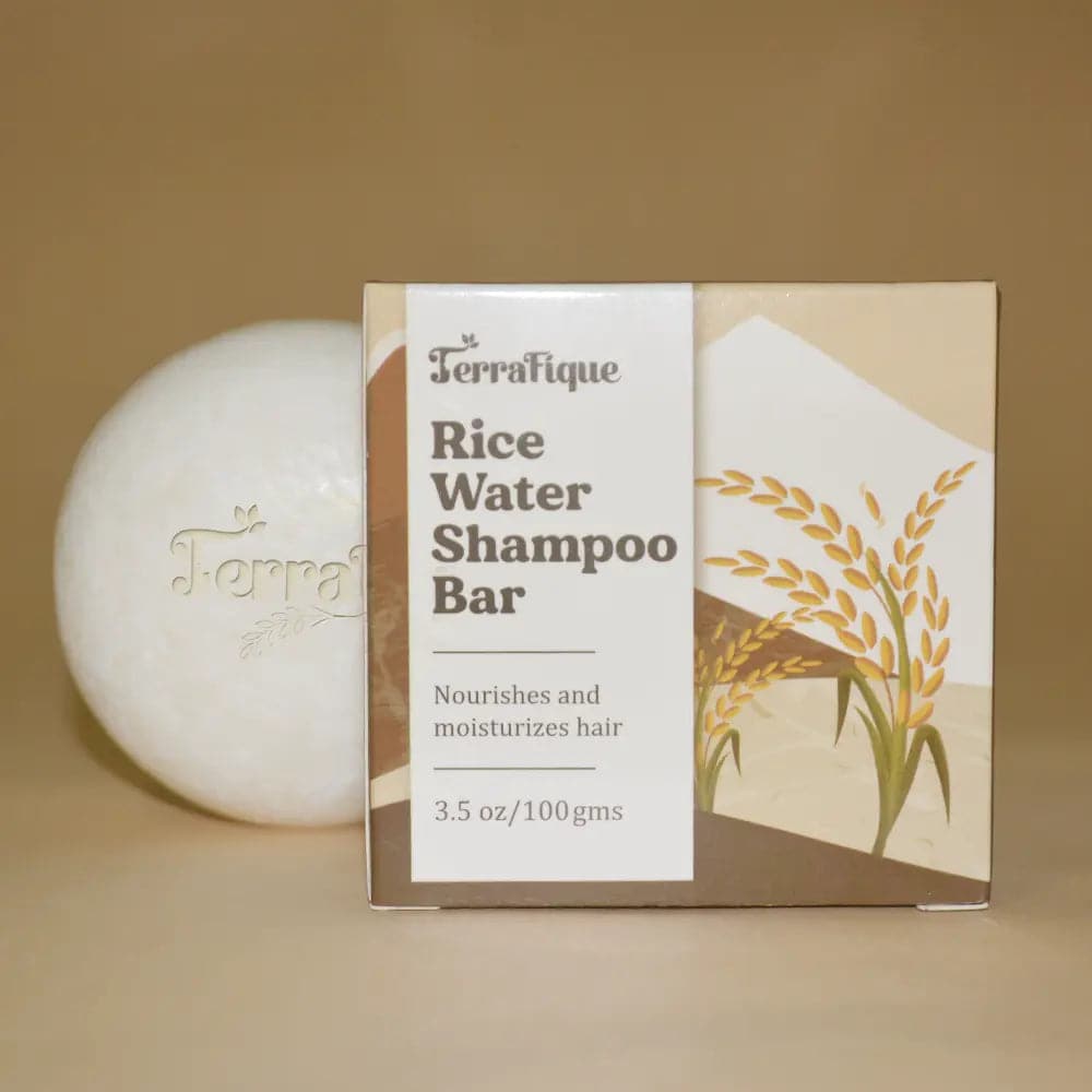 terrafique rice water shampoo bar with box